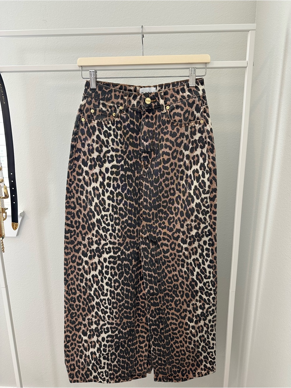 GANNI Leopard Denim Skirt